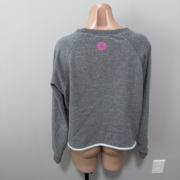 Natural Life Happy Smiley Face Sweatshirt Crop Gray Medium Flowers Daisy - Picture 4 of 5